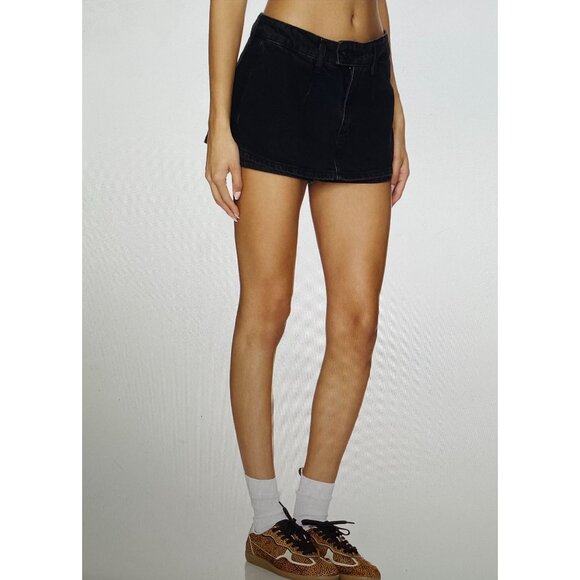 Free People We The Free Gallivanting Black Skort Micro Mini Denim Size 26 - Picture 2 of 16